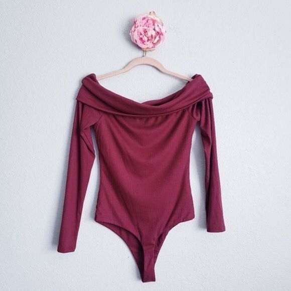 AFRM Nia Burgundy Ribbed Off‎ The Shoulder Bodysuit - Picture 5 of 5